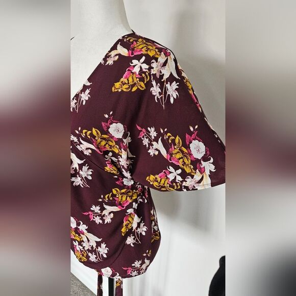 Chelsea28 Floral Wrap Blouse - Burgundy and Pink - Picture 3 of 7